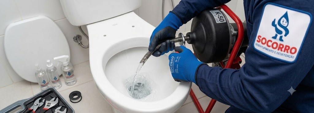 Profissional realizando Desentupidora de Vasos Sanitários em São José