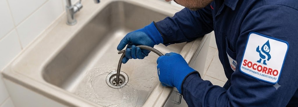 Profissional realizando Desentupimento de Esgoto, Pias, Ralos e Vasos Sanitários em São José